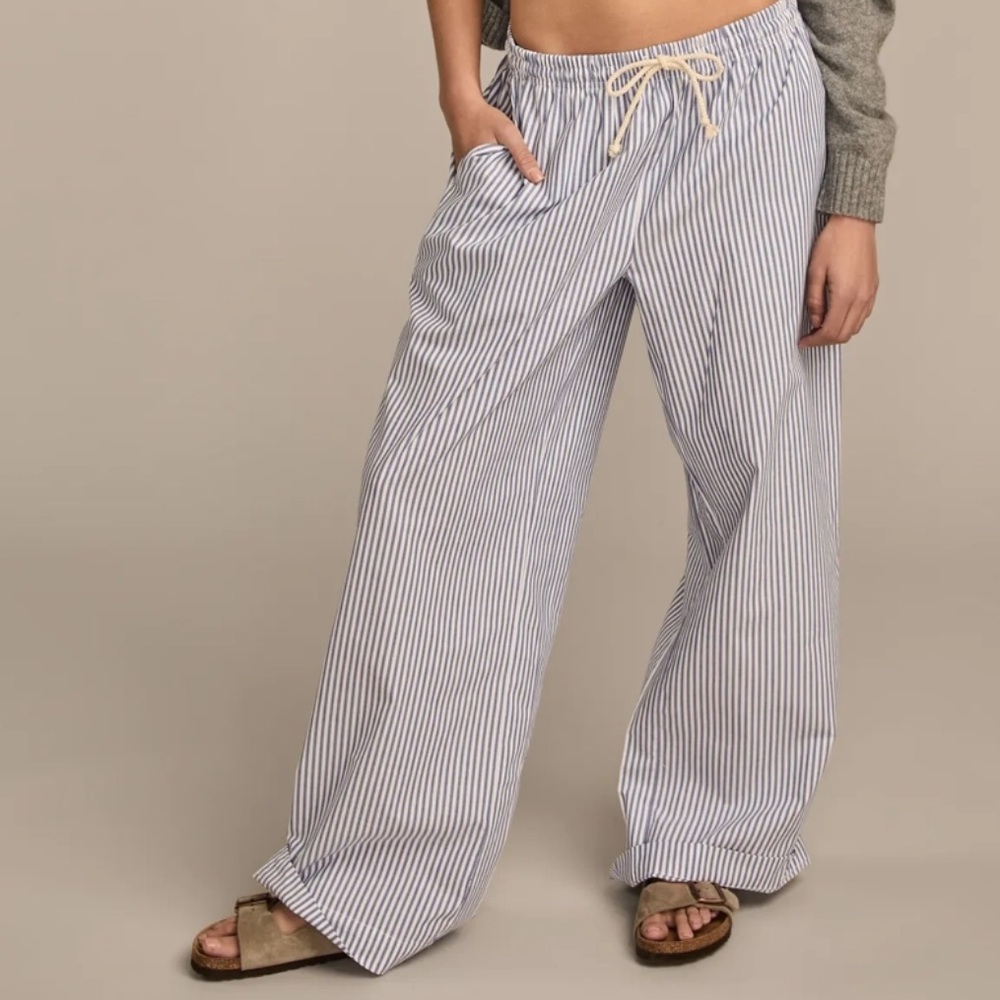Lucky Brand Blue and White Pinstripe Cotton Wide Leg Pants